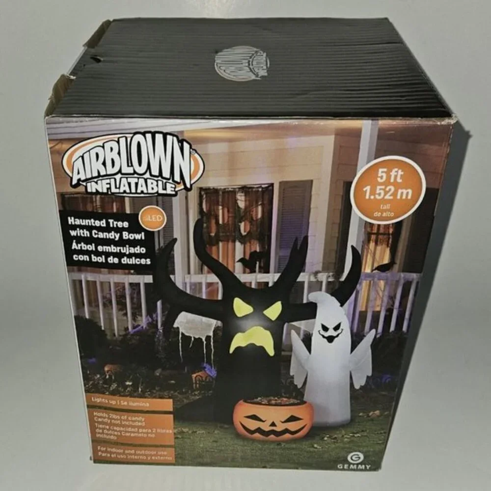 NEW Haunted Tree W/ Candy Bowl 5' Airblown Inflatable Lights Up Halloween Gemmy